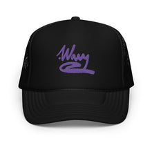 Load image into Gallery viewer, .WAVY Int&#39;l Purple Script Foam trucker hat