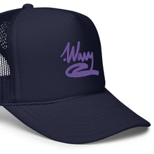 Load image into Gallery viewer, .WAVY Int&#39;l Purple Script Foam trucker hat